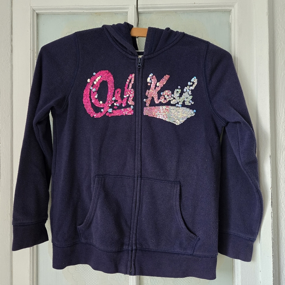 OshKosh Navy Sequin Zip Hoodie Girls Size 10